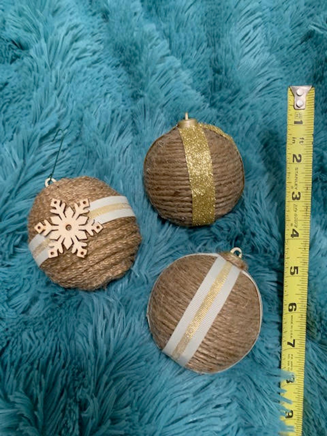3 Jute Christmas Ornaments Etsy