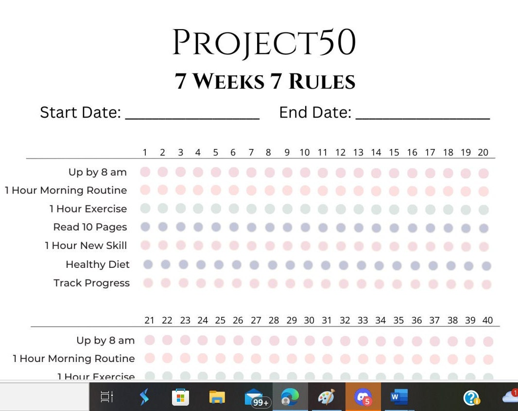 Project 50 Tracker | 50 Day Challenge Tracker | Habit Tracker | Project ...