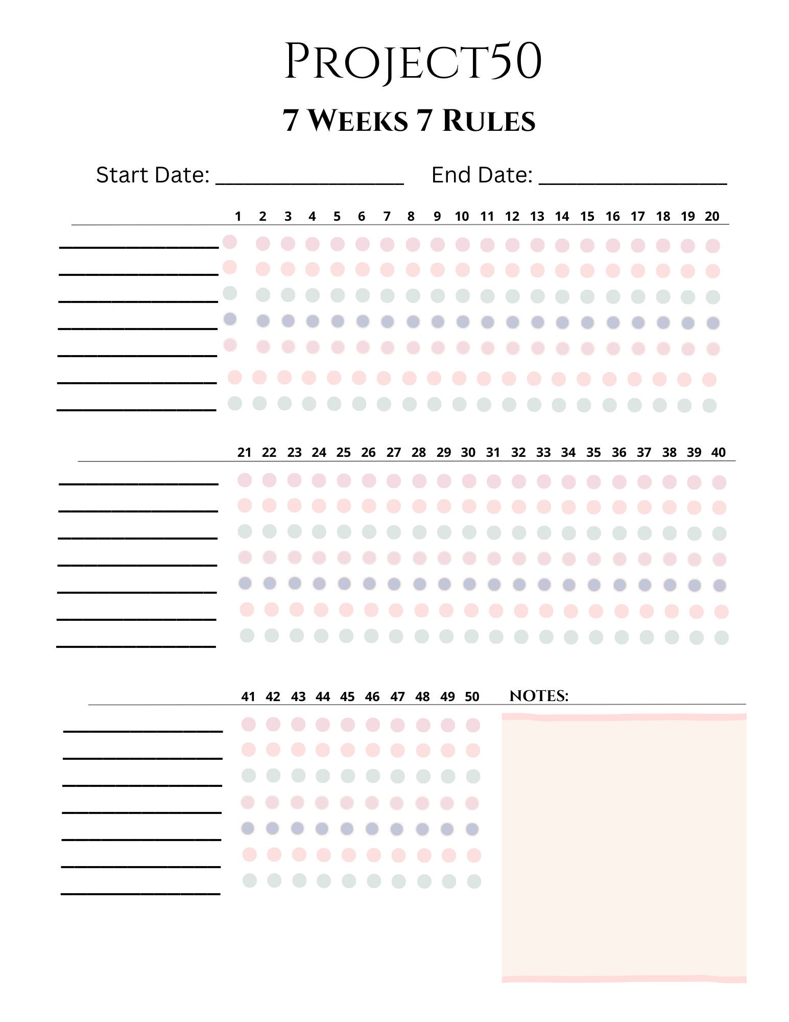 Project 50 Tracker | 50 Day Challenge Tracker | Habit Tracker | Project ...