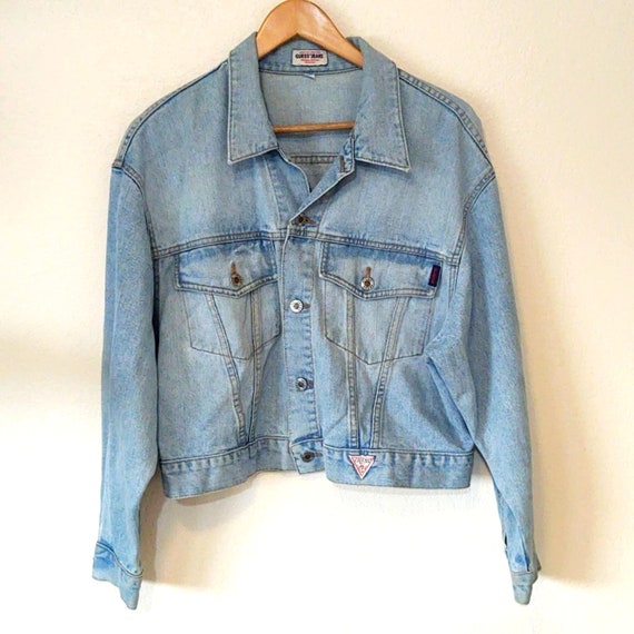 Vintage 90s Guess denim jean jacket light wash - image 1