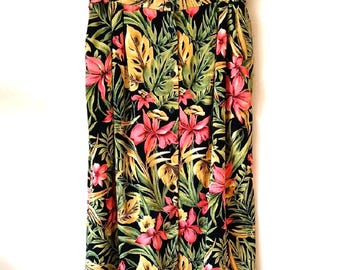 Pendleton Vintage Floral Hawaiian Midi Skirt Full Button Down With Pockets