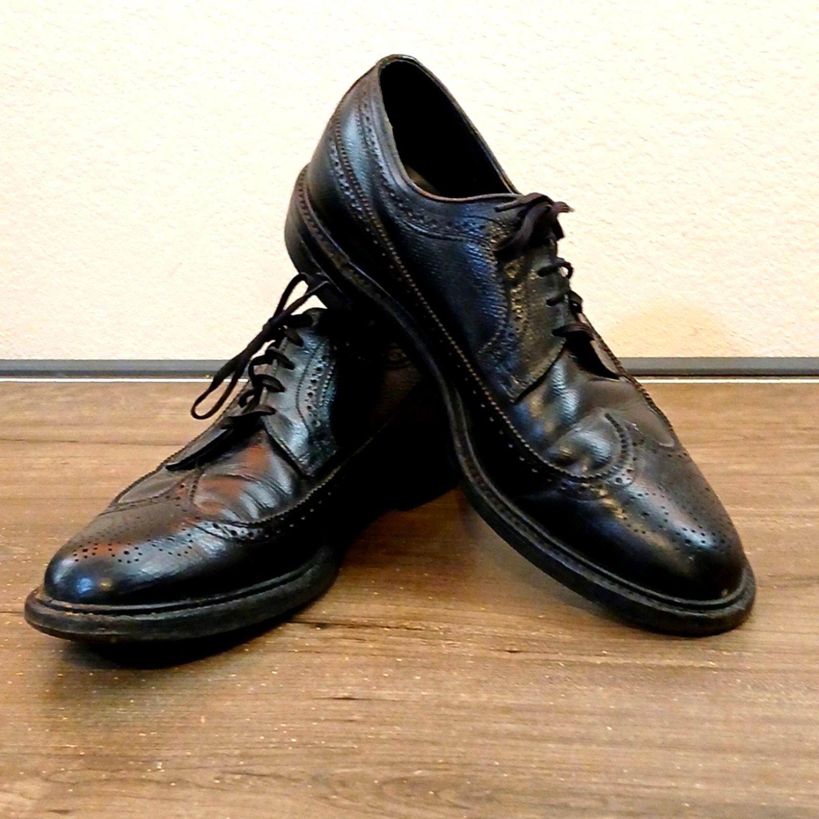 VTG 60s Executive Imperials O\'Sullivan Black Leather Oxford Wingtip shoes Sz 8 D O main image 2