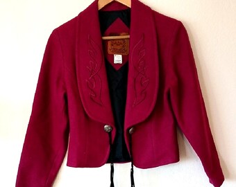 Vintage Mid West Garment Co. Wool Blend Cropped Blazer Berry Color