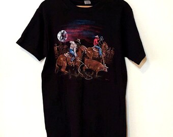 Vintage Hazelwood cowboys roping rodeo single stitch top fruit of the loom tag