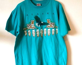 Vintage Alaska 90s eagle native oneita tag short sleeve shirt