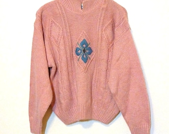 Vintage 62 East pink cable knit sweater 80s 90s