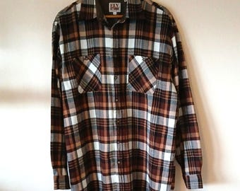 Ely Cattlman Tall Man Brown Plaid Flannel Western Button Up