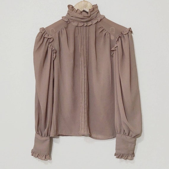 Vintage caramel color high neck ruffled blouse Gem