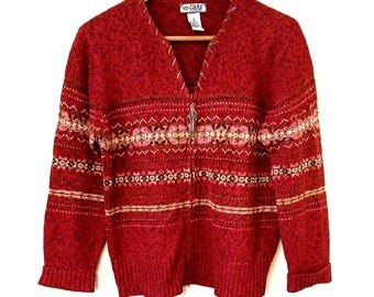 Vintage Tiara International Y2K Full Zip Fair Isle Cardigan Sweater