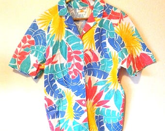 Vintage Sunny South Palm Print Button Up Shirt