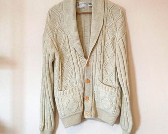 Vintage London Fog 80s Cable Knit Oatmeal Cardigan