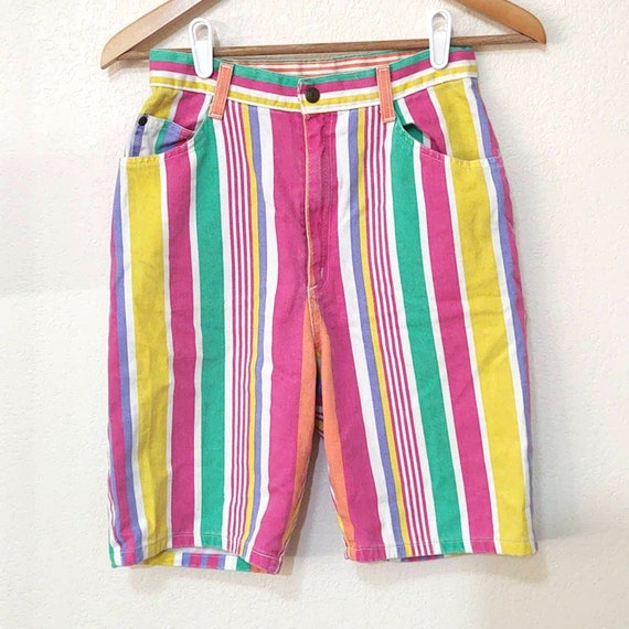 Vintage 90s pastel multicolored striped jeans shor