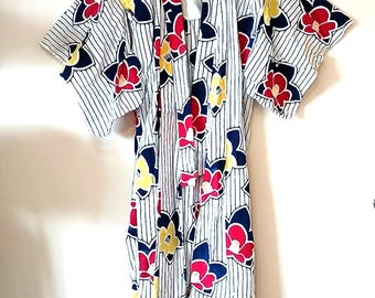 Vintage Yakuta Summer Kimono Striped With Flowers No Accessories