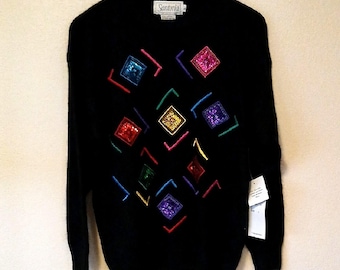 Vintage 1992 Santoria Multicolor Sequin Holiday Sweater Silk/angora/lambswool
