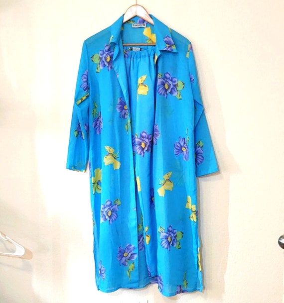 Vintage Corinne H Paris blue floral pajama set