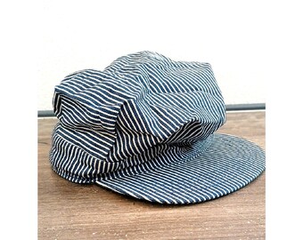 Vintage Snapback Train Conductor Hat Striped Made In USA