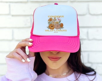 Consider The Wildflowers Christian Hats Rope Hat Trucker Hat Christian Merch Jesus Apparel Christian Streetwear Baseball Cap Church Hat