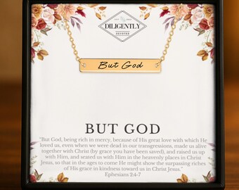 But God Christian Necklace 18K Gold Necklace Horizontal Bar Necklace Religious Jewelry Jesus Jewelry Faith Jewelry Adult Baptism Gift Bible