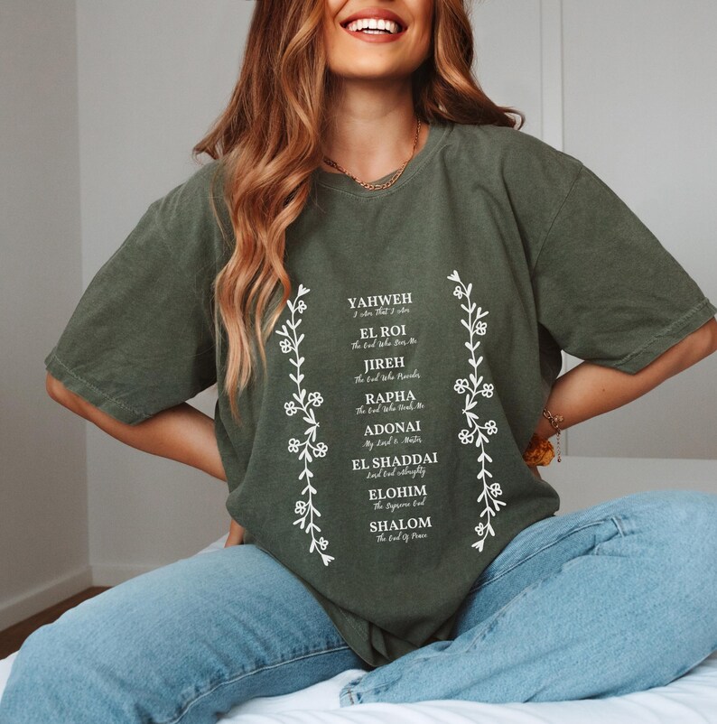 Hebrew Names of God Christian Shirts Yahweh El Roi Shalom Jehovah Rapha