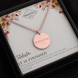 Colliers chrétiens Tetelestai, c'est fini, collier de foi, bijoux de carte de message, bijoux chrétiens, bijoux d'amour comme Jésus, jésus est roi