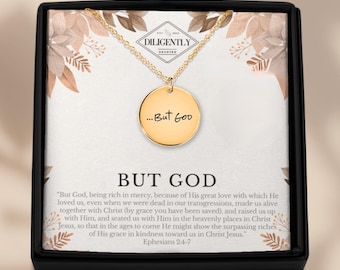 But God Christian Necklace 18K Gold Necklace Horizontal Bar Necklace Religious Jewelry Jesus Jewelry Faith Necklace Adult Baptism Gift Bible