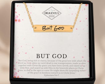 But God Christian Necklace 18K Gold Necklace Horizontal Bar Necklace Religious Jewelry Jesus Jewelry Faith Jewelry Adult Baptism Gift Bible