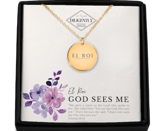 El Roi The God Who Sees Me Christian Necklaces 18k Gold Necklace Hebrew Names Of God Religious Jewelry Jesus Jewelry Adult Baptism Gift