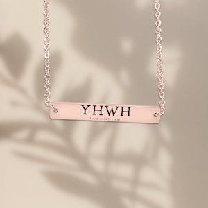 YHWH Christian Necklace Yahweh 18K Gold Necklace Horizontal Bar Necklace Religious Jewelry Jesus Jewelry Faith Jewelry Adult Baptism Gift