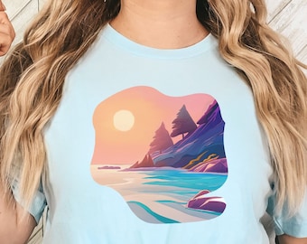 Pine tree shirt, Vintage Sunset Tee, Retro Sunset Shirt, Sunset T-Shirt, Nature Shirt, Retro Vintage T-Shirt, Mountain shirt, Vintage Tshirt