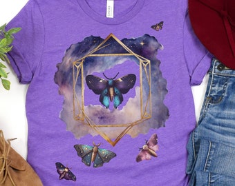 Moth Shirt, Whimsigoth clothing, Whimsigoth tshirt, luna moth shirt, Lunar Shirt, fairy grunge,Witchy Aesthetic, goblincore shirt,goth Shirt