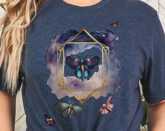 Moth Shirt, Whimsigoth clothing, Whimsigoth tshirt, luna moth shirt, Lunar Shirt, fairy grunge,Witchy Aesthetic, goblincore shirt,goth Shirt