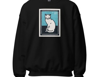 Sitting Cat 1917 - Blue - Unisex Sweatshirt with Vintage art illustration of a cat