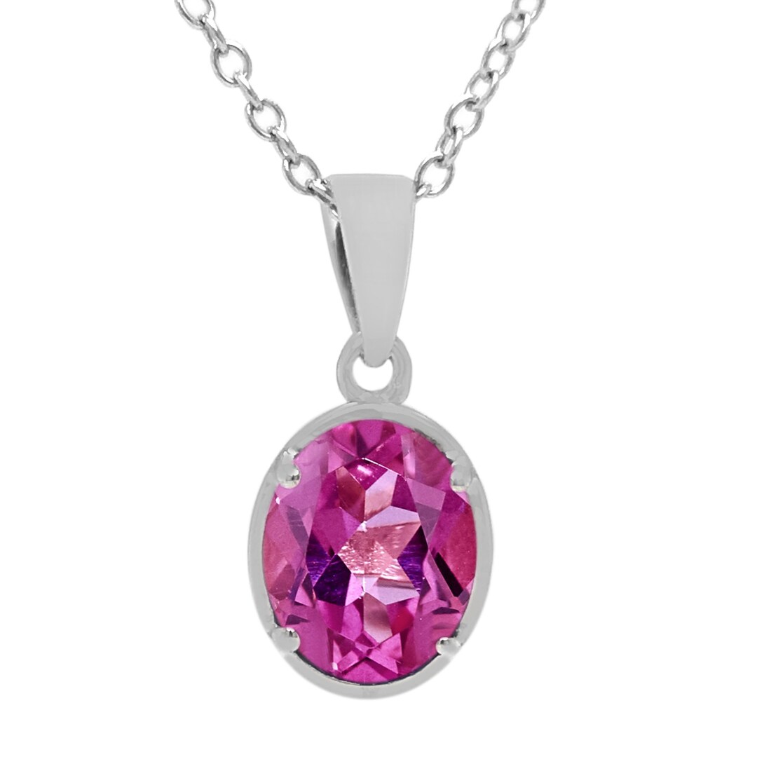 Pendentif Croix En Topaze Rose Et Argent - Collier Avec Chaîne Argentée, 1 1/4 Pouce