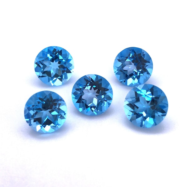 Natural Swiss Blue Topaz Gemstones Normal Cut Stone Lot, Round Shape Gemstones, AAA Quality Quartz Loose Stone For Jewelry.