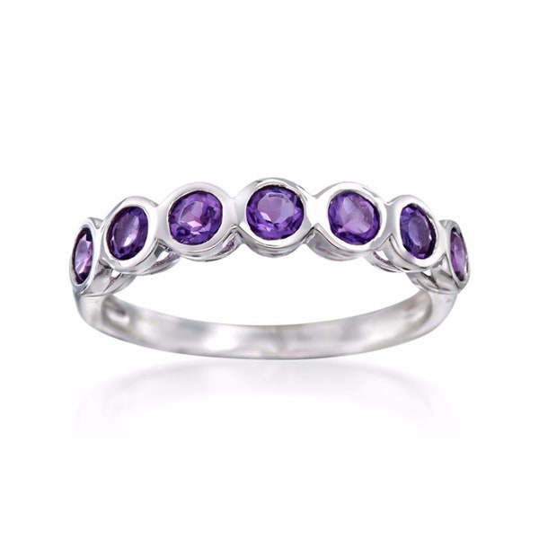 African Amethyst Ring Sterling Silver Gemstone Engagement Ring For Women, Eternity Wedding Ring, Birthstone Ring Anniversary Gift For Her