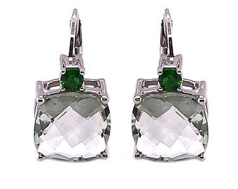 925 Sterling Silver Fine Jewelry Natural Green Amethyst with Chrome Diopside Silver Earring Gemstone Earring Gift For Her