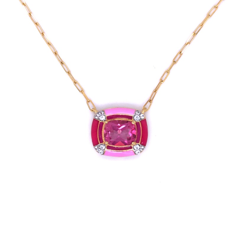 Pink Topaz With White Zircon Necklace, 925 Sterling Silver Over Gold ...