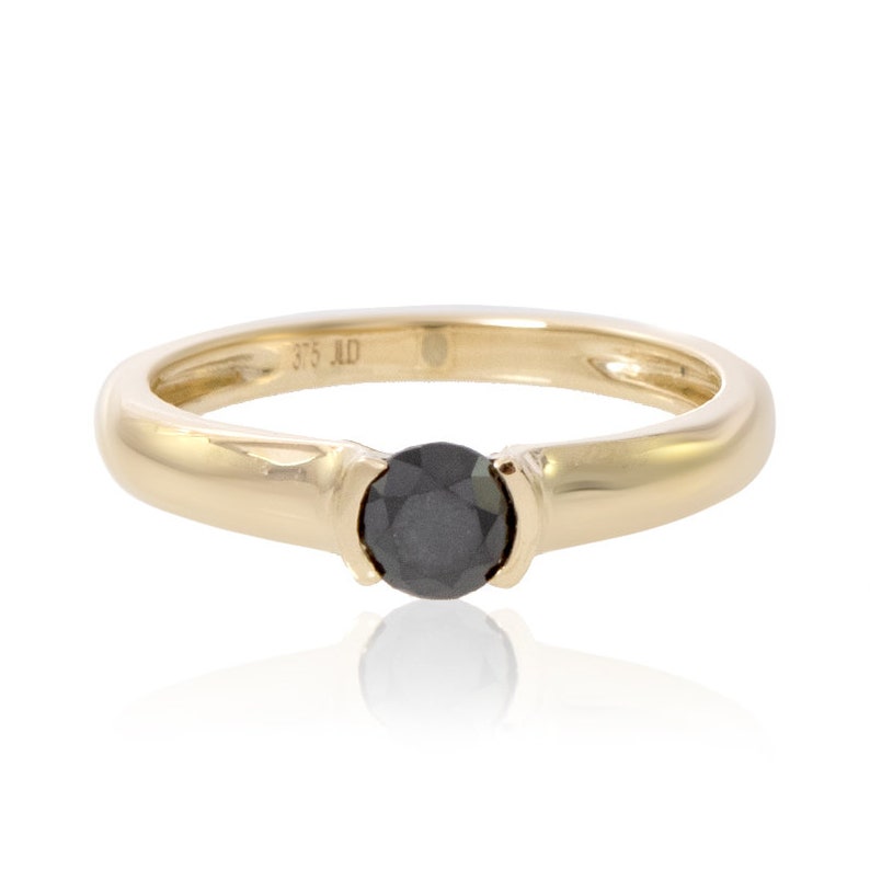 Natural Black Spinel Gemstone Ring, 925 Sterling Silver Over Gold Plated Band Ring, Engagement Ring, Anniversary Gift-Gift For Her image 2