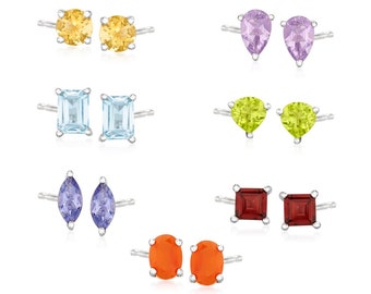 925 Sterling Silver Set of Seven Studs Earring Natural Gemstone Studs Birthstone Studs Womens Studs Earring Set Gift For Her