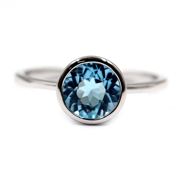 925 Sterling Silver Swiss Blue Topaz Ring, Engagement Ring, Topaz Jewelry, Promise Ring, Solitaire Ring, Vintage Ring, Gift For Her