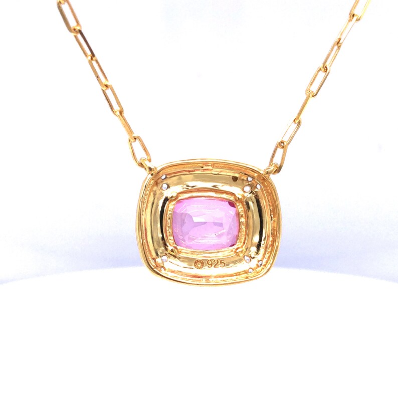 Pink Topaz With White Zircon Necklace, 925 Sterling Silver Over Gold ...