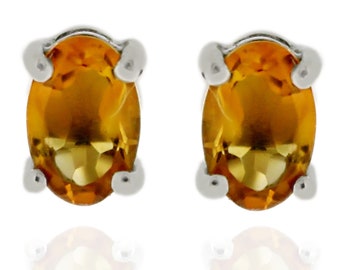 925 Sterling Silver Citrine Gemstone Silver Studs, Boucles d’oreilles Studs, Boucles d’oreilles Citrine, Boucles d’oreilles pour femmes, Cadeau d’anniversaire pour elle