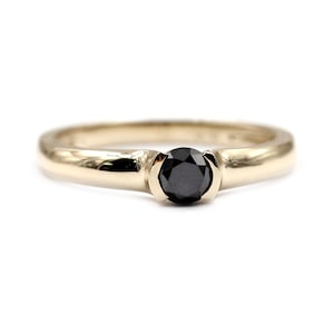 Natural Black Spinel Gemstone Ring, 925 Sterling Silver Over Gold Plated Band Ring, Engagement Ring, Anniversary Gift-Gift For Her