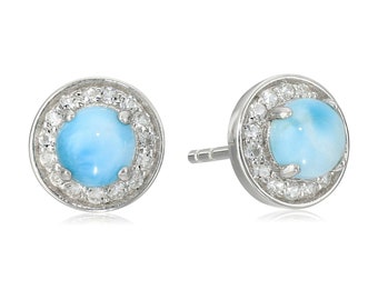 Aretes delicados con piedras preciosas de Larimar de plata de ley para mujeres y niñas, aretes pushback, aretes cotidianos, regalo personalizado para ella.