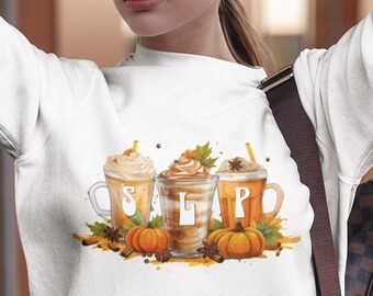SLP Fall Latte Coffee Sweatshirt Gift for Speech-Language Pathologist, SLP Coffee Fall Season Shirt, Cute Pumpkin Speechie Sweatshirt Gift