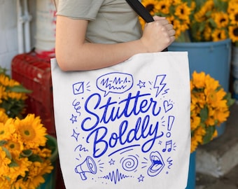 Stutter Boldly Blue Doodle Tote Bag - Stuttering Speech Therapy