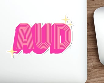 AUD Sticker: Retro Pink and Yellow Design - Vinyl Matte Finish
