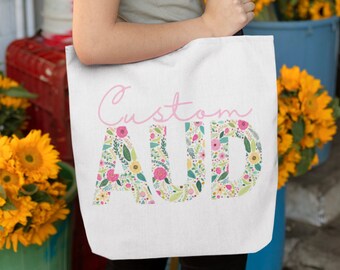 Custom Audiology Tote Bag, Retro Floral AUD Tote, 3 Sizes, Audiologist Tote, Graduation Gift AuD Student, Personalized Aud Grad Gift Tote
