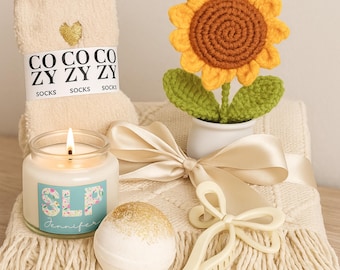 Speech Therapist Spa Kit, Cozy Blanket & Socks, Candle (Relaxing Self-Care Set)