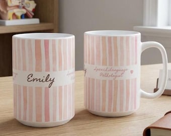 Custom Striped Mug for Speech-Language Pathologist, Cute SLP Gift, 15oz
